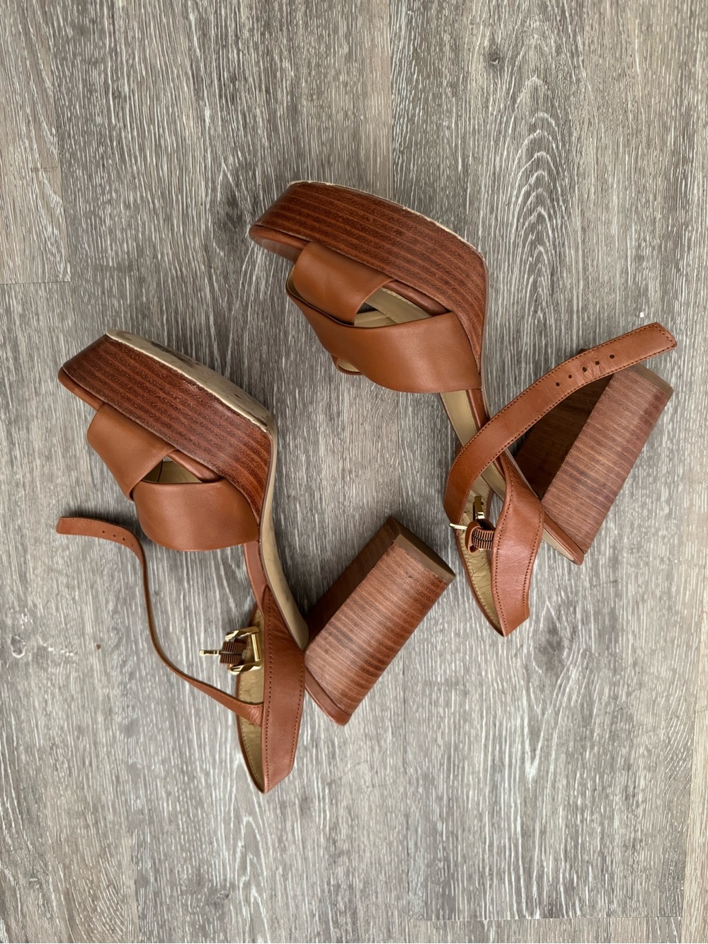 MICHAEL Michael Kors Tan Brown Platform Block Heel Sandals